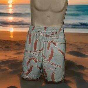 Massive Luxury NYC Bermuda Flamingo Crinkle Resort Drawstring Shorts Men's S NEW